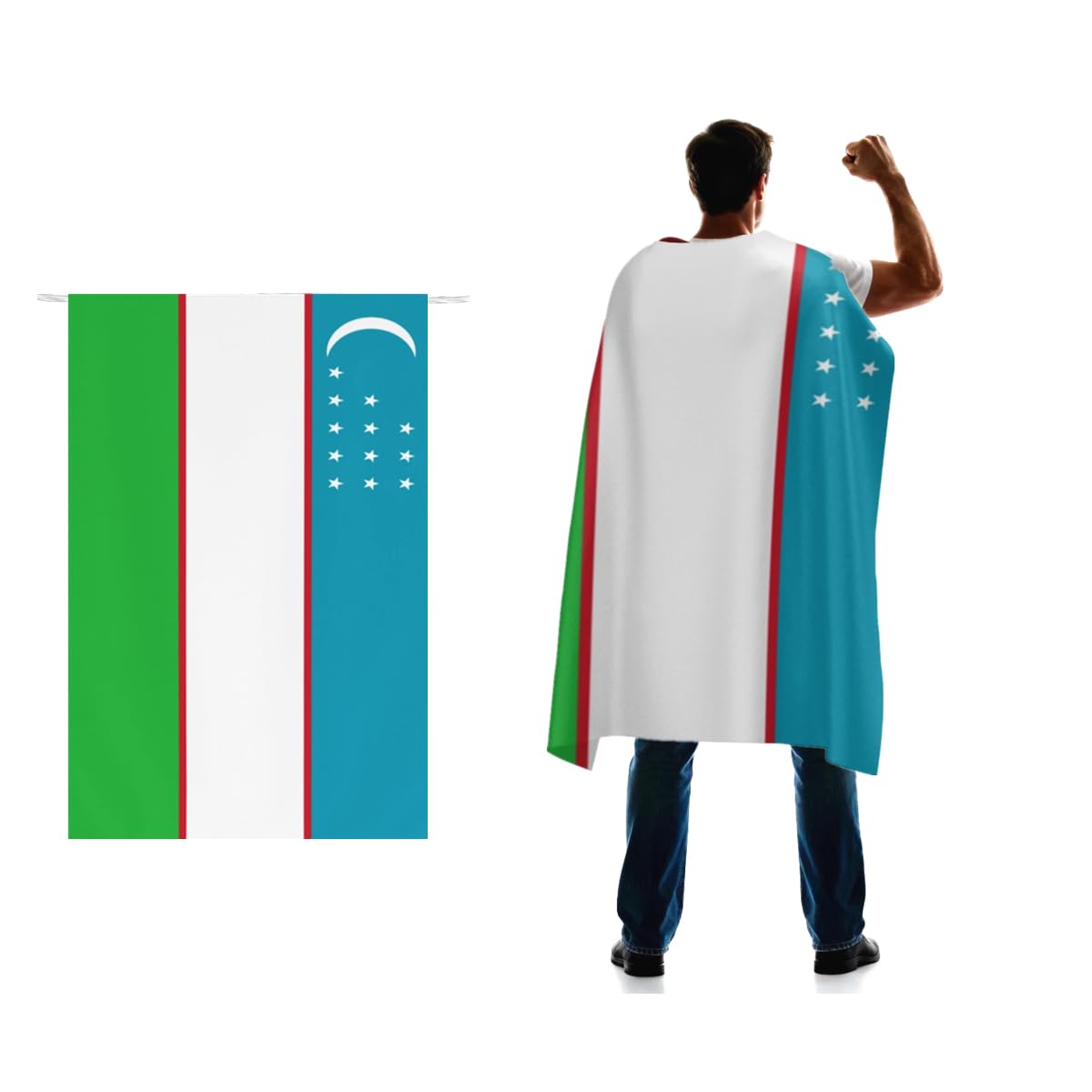 Uzbekistan Flag Cape 3x5 FT for Independence Day Holiday Costumes Celebrati,150D Premium Polyester,Republic of Uzbekistan Patriotic Flags Costume Cloak.