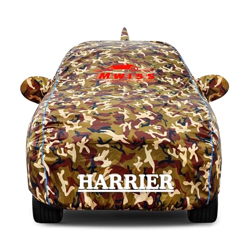 Image of Waterproof Car Cover for Tata Harrier | Dustproof, UV & Scratch Resistant Soft Cotton Lining | Triple Stitched, Mirror Pockets & Elastic Hem | Jungle