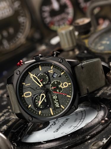 Image of AVI-8 Men's 45mm Hawker Hunter Retrograde Chronograph Watch with Leather Strap AV-4052