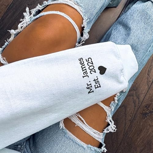 GODMERCH Personalized Embroidered Bride Sweatshirt - Mrs Sweatshirt, Wedding Gifts for Bride, Engagement Hoodie, Engaged Bride Groom Gift, Bride Gifts, Bridal Shower Gifts, Bachelorette Party Gifts4