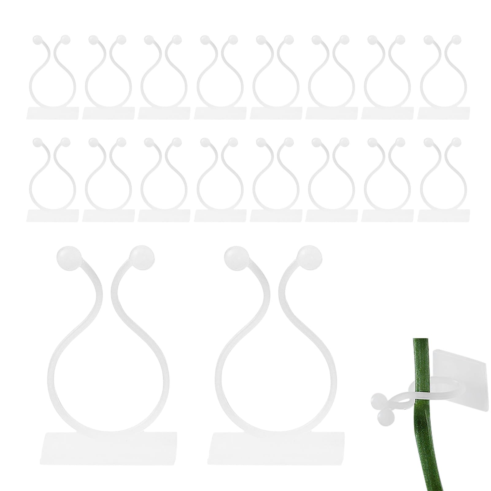 HYMC 50Pcs Plant Clips, Plant Support Clips for Climbing Plants, Invisible Plant Wall Clips, Self-Adhesive Sticky Hooks Fixture for Indoor Plants Vine Orchid Tomato, Gardening Support