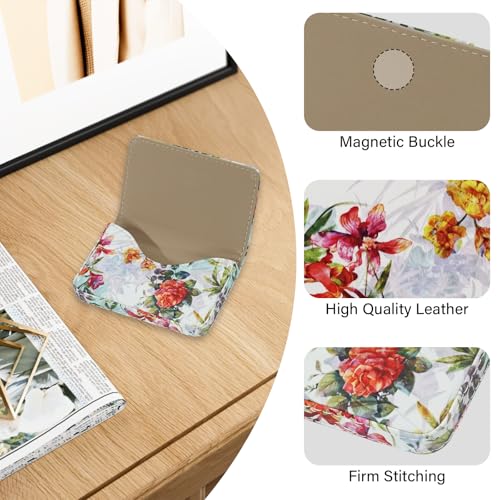 Image of Business Card Holder，PU Leather Business Card Case Color Printing Pattern Card Holder Wallet，Pockets Magnetic Credit Card Holders for Men and Women - Flamingo