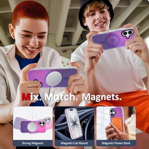 Image of AIGOMARA Magnetic Case for iPhone 17, Compatible with Magsafe, Fluorescent Iridescent Case for Women Girls, Shockproof Translucent Matte Protective Cover 6.3 Inch 2025, Blue Purple