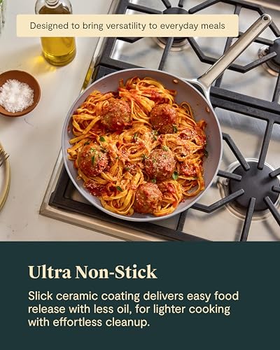 Image of Caraway Nonstick Ceramic Frying Pan - 12 inch - Non Toxic, PTFE & PFOA Free - Oven Safe to 550F - Compatible with Gas, Electric, Induction Stovetops, Perracotta