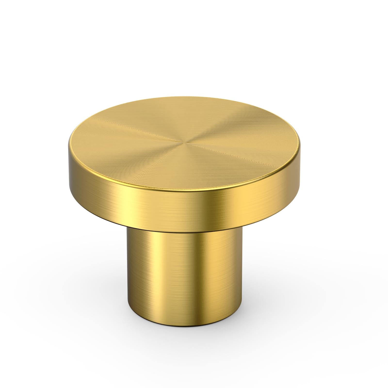 Amerdeco 10 Pack Brushed Moderne Brass Cabinet Knobs Single Hole Cabinet Pulls 1.2 Inch Diameter Round Drawer Knobs and Pulls for Bathroom Cabinets AM025