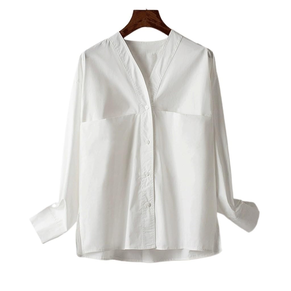Chemise blanche femme automne col en V chic et chemisier boutonné
