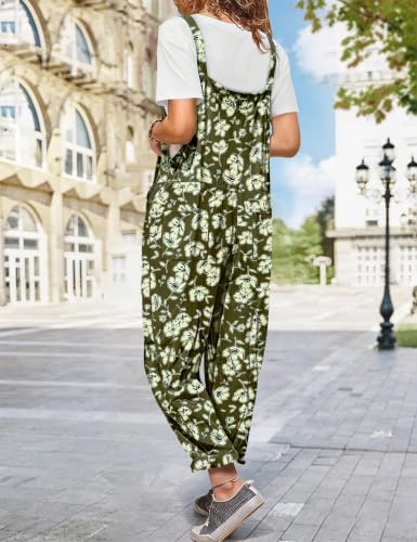 Image of YESNO Women's Overalls Cotton Boho Casual Floral Bib Jumpsuit Baggy Adjustable Strap Romper with Pockets PVV