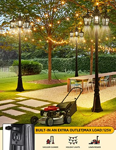 Gydz Outdoor Dusk To Dawn 3-Head Post Light 88.5''H, Modern Black Outdoor Street Light With Build-In Outlet, Waterproof Aluminum Housing With Water Glass,3 Light Street Lantern For Garden, Patio #TOP4