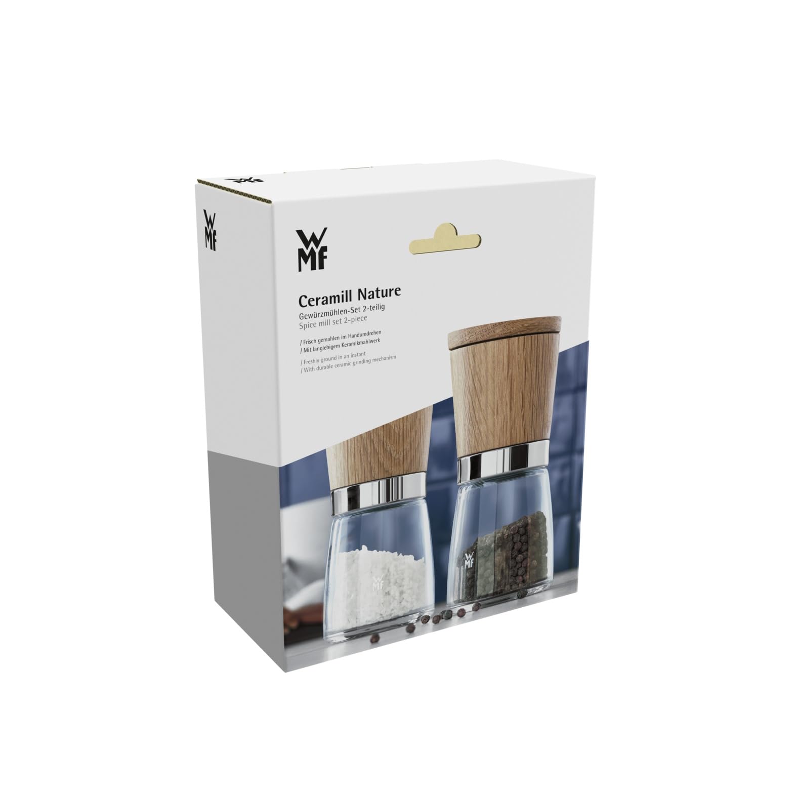 WMF Ceramill Nature Salz und Pfeffermühle Set 2-teilig, Gewürzmühle holz, unbefüllt, für Salz, Pfeffer, Chilli, Salzmühle, Pfeffermühle Holz, Grinder, Keramikmahlwerk