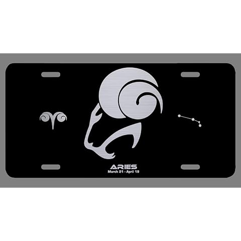 Zodiac Laser Etched Metal License Plate Gift Astrology Constellation Horoscope Astrological Aries Taurus Gemini Cancer Leo Virgo Libra Scorpio Sagittarius Capricorn Aquarius Pisces Gifts (Aries)