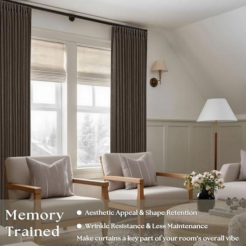 Image of TWODRAPES Dark Chocolate Pinch Pleated Linen Curtains 2 Panels for Living Room Bedroom Memory Training Shaped Semi Sheer Pleat Drapes with Hooks Rings Light Filtering Window Curtain 40x84