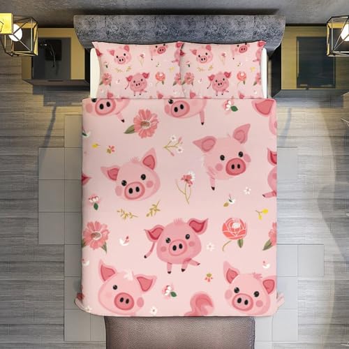 Funda nórdica de cerdo rosa infantil con 2 fundas de almohada 8