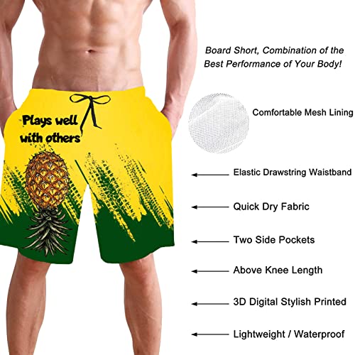 Plays Well With Others Men's Swim Trunks Quick Dry Swimming Trunks Upside Down Pineapple Beach Shorts With Mesh Lining M #TOP3