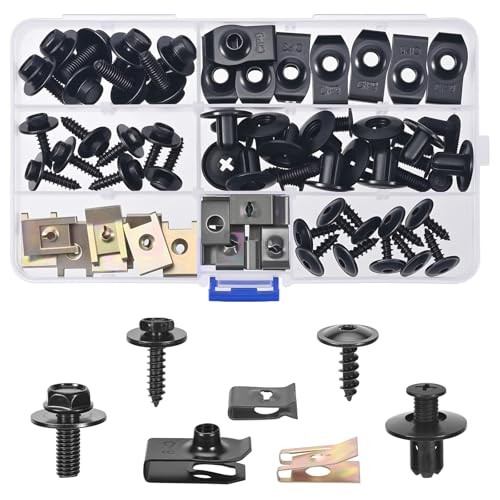 Szaboviktoria 64 Piezas de Tornillos y Clips para Reparación de Automóviles,Incluye Tornillos Metálicos, Clips de Resorte y Accesorios para Reparaciones de Carrocería, Grapas Coche
