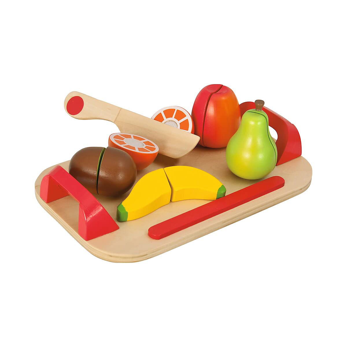 Eichhorn 100003721 Chopping Board with Fruits, 26 x 16.5 cm, 12-Piece Wooden Cutting Fruit with Velcro Connection, Oak Wood, Birch Wood, Colourful