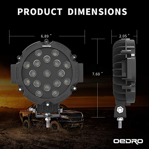 Image of OEDRO 7 Inch LED Light Pods, 51W Round Spot Light Pod 5100LM 2Pcs | Led Work Light for Off Road Lights Fog Bumper Roof Light Fit for Boat, SUV, Motorcycle, Truck, Hunters Black