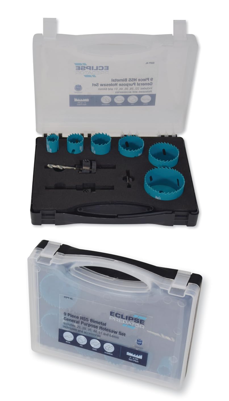 Eclipse Professional Tools EGPP-KL Kit de scies-cloches en acier HSS bimétallique à usage général de 9 pièces