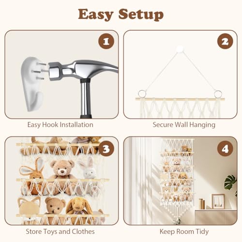 flintronic 4-warstwowy hamak do przechowywania pluszowych zabawek, nadaje się do prania siatka do przechowywania zabawek o dużej pojemności, bezpieczny stabilny wiszący organizer do pokoju dziecięcego