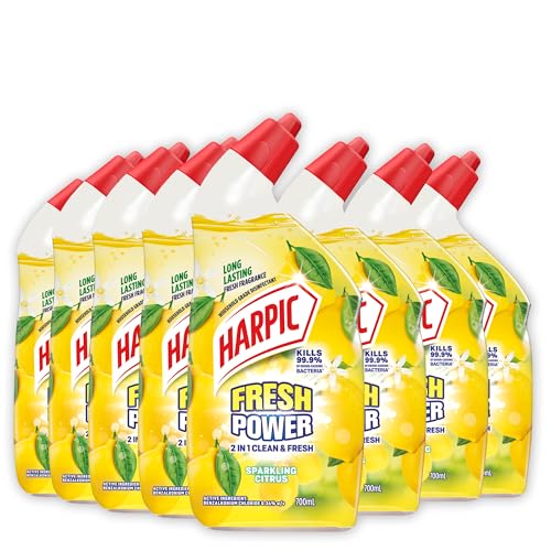 Harpic Fresh Power Liquid Toilet Cleaner 700mL, Sparkling Citrus (Pack of 8)