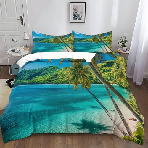 XCQHZYQ Bettwäsche 135x200 cm Sea Palm Tree Beach Bettbezug Set für...