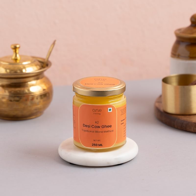 Image of A2 Desi Cow Ghee 250ml, Traditional Bilona Method Ghee, Pure Natural, Healthy, Organic Desi Ghee, Perfect for Cooking, Glass Jar, 250ml