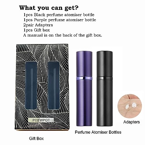 POTWPOT Refillable Travel Perfume Atomizer, 2 Pack 5ML Atomiser Perfume Spray Bottle Travel Size Perfume Bottle Travel Accessories (Black & Purple) - Image 8