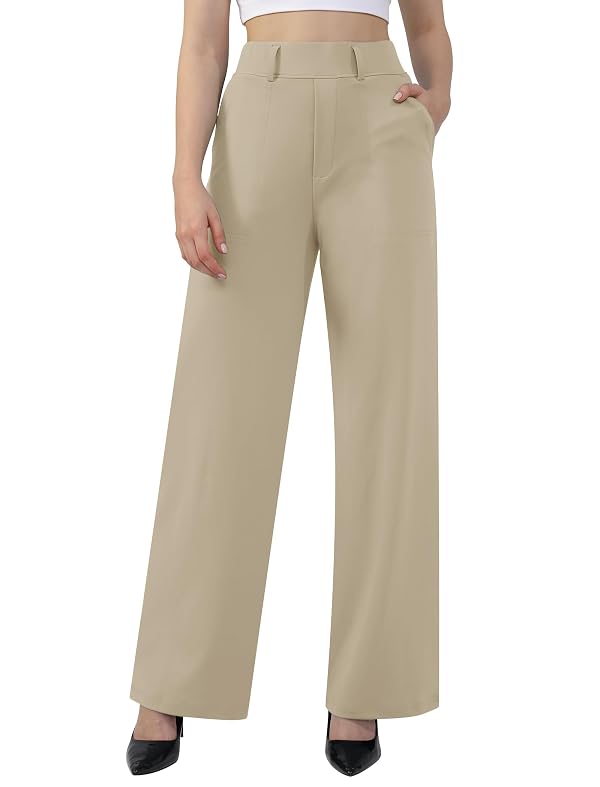 JOYCATCH Womens Wide Straight Leg Work Pants Pull On Dress Pants Business Casual Trousers Slacks with Pockets Khaki by JOYCATCH - Used condition - Image 2