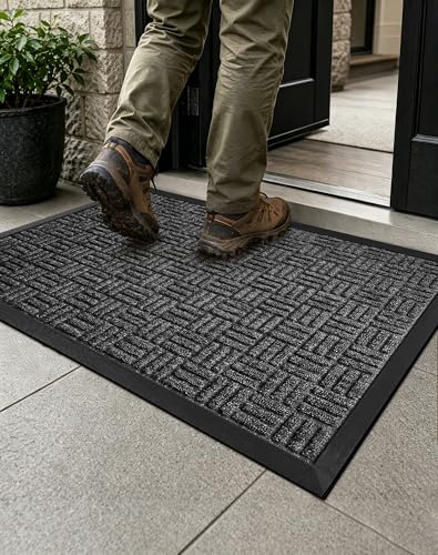 Mibao Front Door Mat Outdoor Entrance 29.5 x 17 Heavy Duty Welcome Mat for Outdoor and Indoor Waterproof Dirt Trapper Doormat Super Absorbent Indoor Entryway Rug for Patio & Porch - Gray