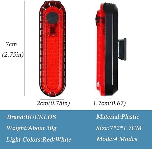 Miniatura 7 de CHALKE Luces de bicicleta impermeable luz trasera USB LED recargable noche lámpara brillante 220 Ma luz trasera de bicicleta de carretera, 2 piezas,