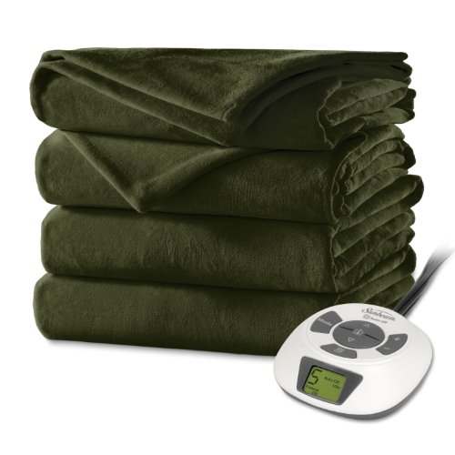Sunbeam Velvet Plush Heated Blanket, ChoiceTouch Controller, King Size, Olive