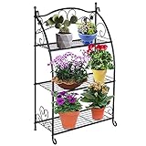 DOEWORKS 3 Tier Metal Plant Stand Storage Rack Shelf Pot Holder for Indoor Outdoor Use, Black