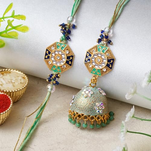 Image of eCraftIndia Set of 2 Floral Designer Rakhis, Best Bro Ever Fridge Magnet with Roli Chawal Pack - Rakhis for Brother, Bhabhi, Kids