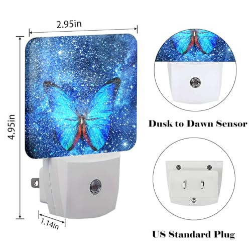 Image of Stars Shining and Blue Butterflies Night Light,Plug-in Night Lights with Dusk-to-Dawn Sensor for Stairway,Hallway,Bedroom Sleep Friendly Ideal for Women /Girls /Boys Gift,0.5w
