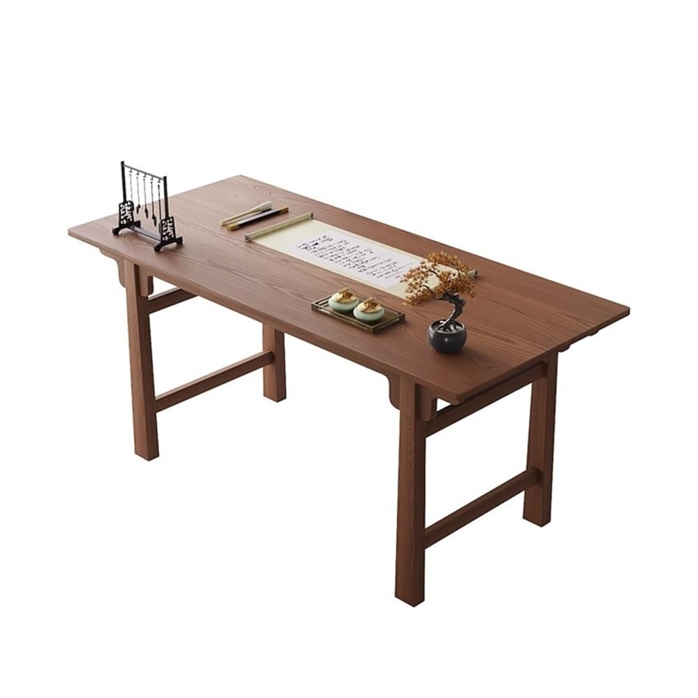 IUokLU Computer Desk Solid Wood Study Writing Desk PC Table, Chinese Aesthetic Home Office Desk (140CM)