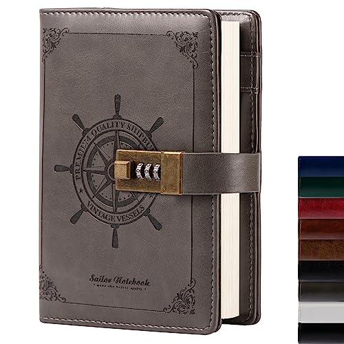 Image of Precious Princess B6 Leather Journal with Lock, Three-Digit Password Diary with Combination Lock for Girls, Boys, Adult, 7.87 X 5.51 in (Gray)