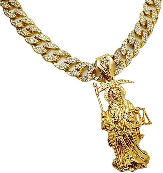 Shiny Jewelers USA CAJA DE COLGANTE CUBANA CUBANA CUBANA PARA HOMBRE SANTA MUERTE NUESTRA SEÑORA DE LA SANTA MUERTE