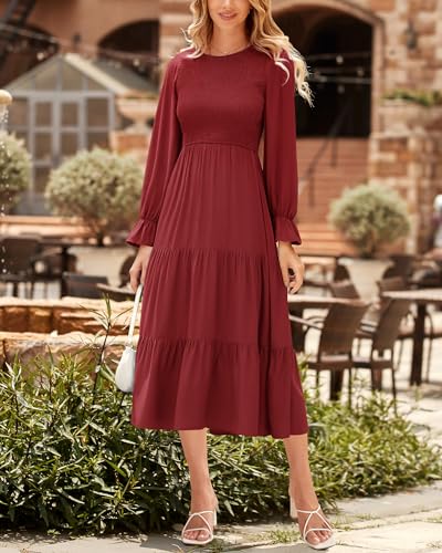 BTFBM Women Casual Long Sleeve Crew Neck Fall Dress Bohemian Relaxed Fit Floral Flowy Maxi Dresses Tiered Cocktail Dress