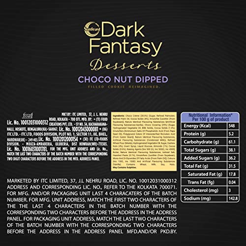 Image of Sunfeast Dark Fantasy Choco Nut Dipped Cookie, Choco Filled With Hazelnuts,100g. (Pack of 2)