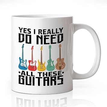 Yes I Really Do Need All These Guitars Coffee Mug, Colorful Guitar Theme Gifts for Guitar Player Band Member Music Teacher, Birthday Retirement Gifts for Music Enthusiast Dad Husband Couple