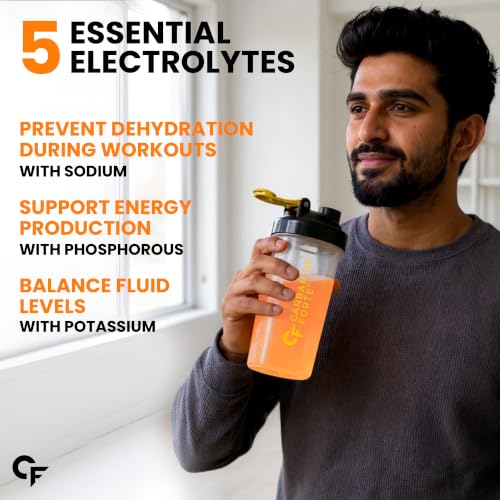 Image of Carbamide Forte Electrolyte Supplement with Zero Added Sugar | Electrolyte Hydration Tablets for Sustained Energy with 5 Essential Electrolytes No Sugar, Low Calorie Hydration | Added L-Glutamine & Taurine, Vitamin C & B-Complex | Orange Flavour | 20 Effervescent Tablets