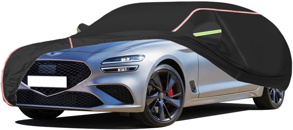 WOLWES Car Cover are Suitable for Genesis G70 Shooting Brake All-Weather Windproof, Snowproof, Rainproof, UV-Protected and Breathable All-Season Universal with Side Door Zip Oxford Cloth Car Cover (C