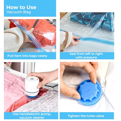Image of Lifelong Vacuum Storage Bags for Clothes | Pack of 5 space saver vacuum bags with electric pump & manual hand pump | reusable airtight compression bags for blankets, quilts, travel, wardrobe storage