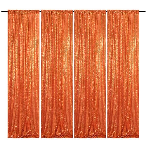 HMQIANG Orange Sequin Backdrop 2FTx8FT 4 Panel Glitter Sequin Backdrop Sparkle Photo Background for Birthday Party Decoration