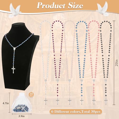 30 Set Rosary Bead Bulk Catholic Crystal Glass Rosaries Beads for Women Men Jesus Holy Cross Rosary with Organza Bags Baptism First Communion Church Religious Present2