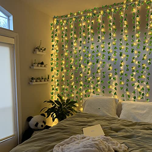 14 Pack Artificial Ivy Garland Fake Vines For Room Decor With 100 Led String Light Ivy Garland Artificial Hanging Plants Faux Greenery Leaves Bedroom Aesthetic Decor For Home Garden Wall Wedding #TOP4