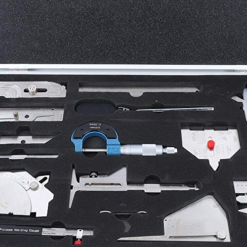 Kit de medidor de soldadura de 13 piezas con calibrador para inspección, acero inoxidable, con estuche de transporte, regla de 0-150 mm, micrómetro y espejo de inspección miniatura 3