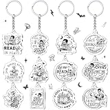 Cunno 12 Pcs 12/24 /48 Pcs Book Lovers Gifts for Bookish Keychains Gothic Skull Acrylic Keychains for Books Club Party Favor