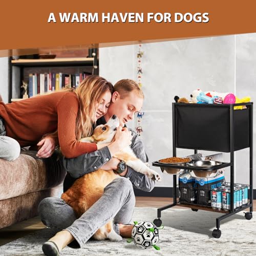 Dog Storage Organizer, Adjustable Heights Dog Toy Storage, Pet Storage Organizer with Wheel, Pet Feeding Station for Small, Medium, Large Dogs - Image 5