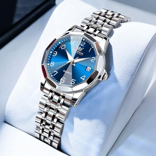 Image of OLEVS Womens Watch Fashion Dress Diamond Female Watches for Ladies Analog Quartz Stainless Steel Waterproof Luminous Day Date Two Tone Wristwatch