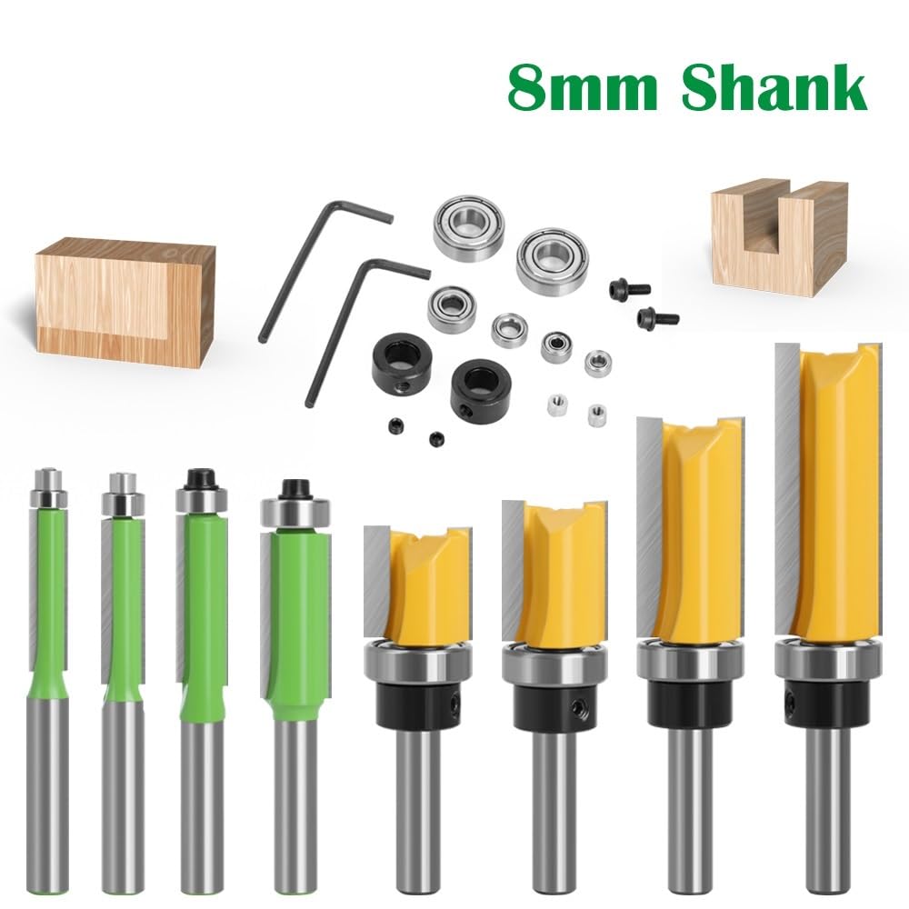 16 sztuk 8mm Shank Router Bit z zestawem łożysk wzór Flush Trim Router Bit Emplate frez do drewna frez trzpieniowy do obróbki drewna